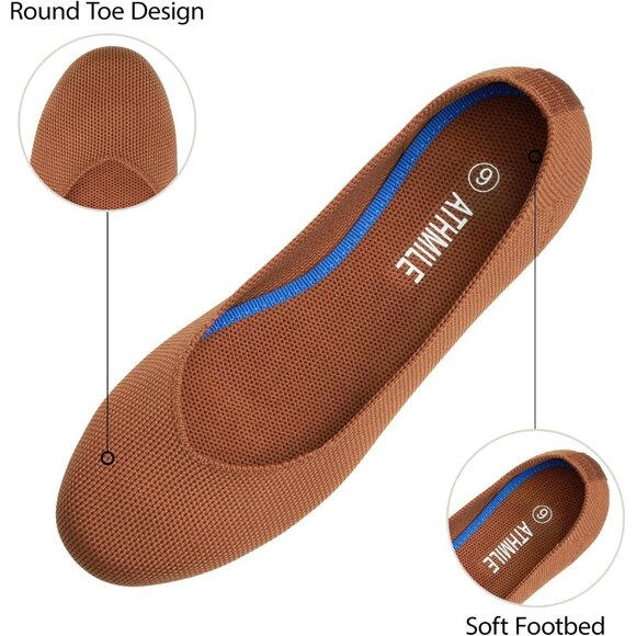 Women Knit Ballet Brown Flats Round Toe Comfortable Dressy Casual Work Shoes - Picture 4 of 5